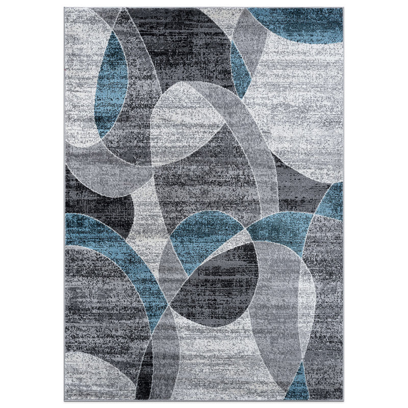 Rambo Contemporary Distressed Circle Area Rug, Rectangle 5' x 7'