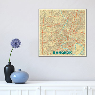 Bangkok Retro Urban Blueprint Map 1 Piece Wrapped Canvas Wall Art