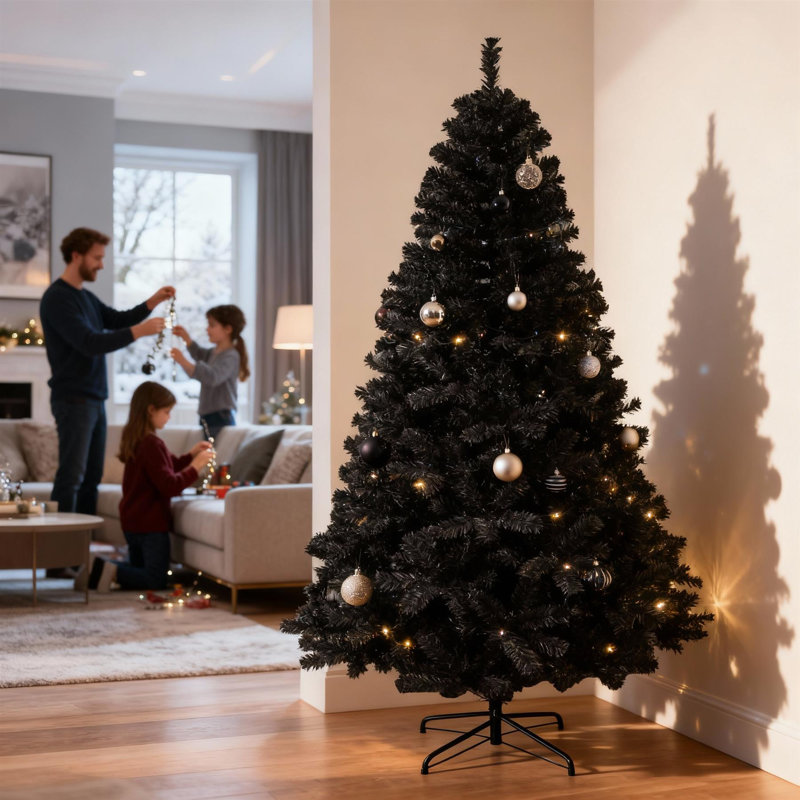 Black Alaskan Pine Christmas Tree - Full & Bushy Artificial Tree with Flame-Resistant PVC and Metal Stand, 7 ft.