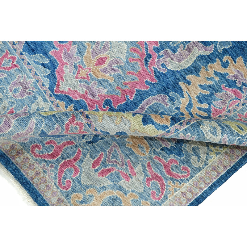 Hand Knotted Wool Area Rug in Blue