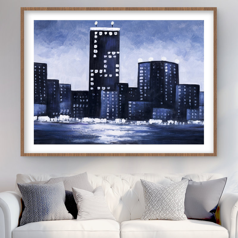 Paysage urbain bleu foncé - décor de bureau bleu mat, Brun