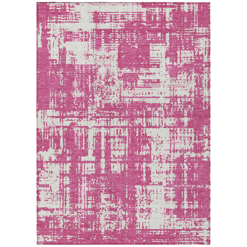 Tapis intérieur lavable abstrait 9 pi x 12 pi rosé et ivoire