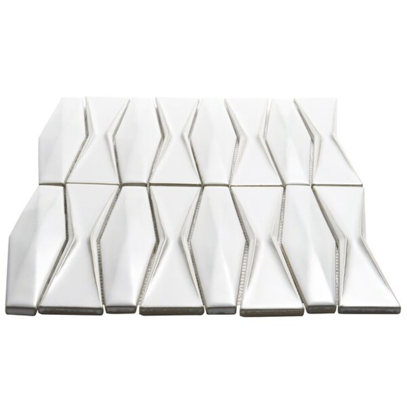 Nabi Harlequin 2x8 Glossy Glass Mosaic Tile, Natural White