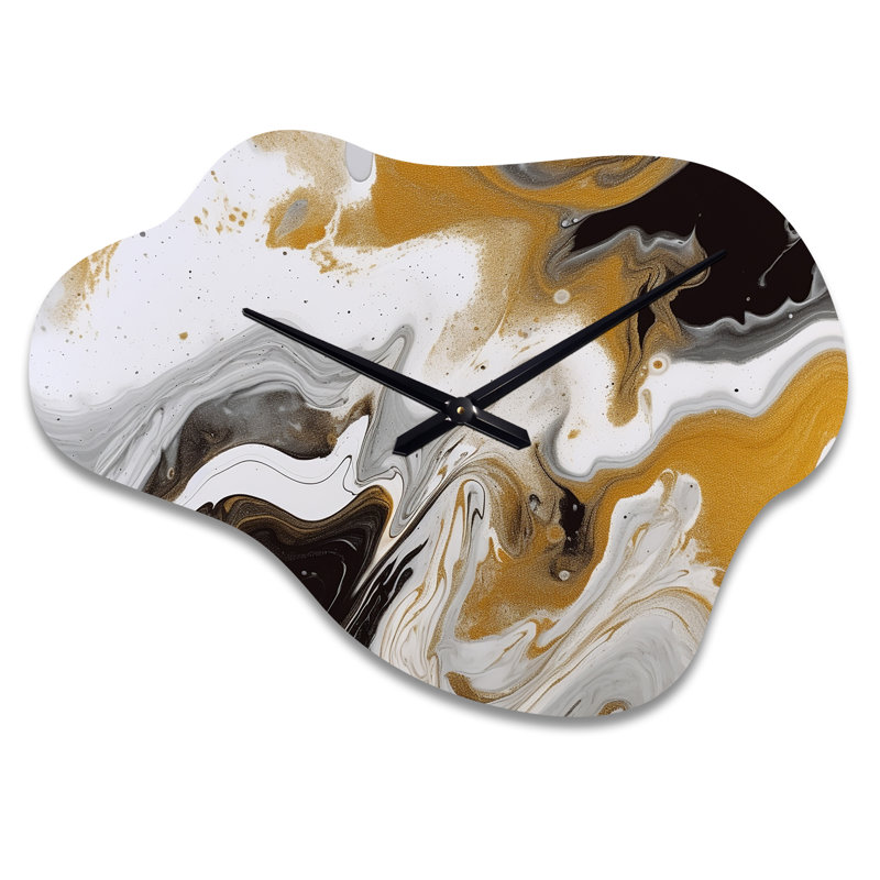 Horloge murale or et noir Marble Waves III - Fractals Cloud, horloge murale asymétrique dorée, Petit