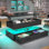 Table basse à plateau relevable de 40 po, tables basses avec rangement pour le salon, petite table basse avec 2 tiroirs en tissu et éclairage à DEL pour la salle à manger, marbre blanc