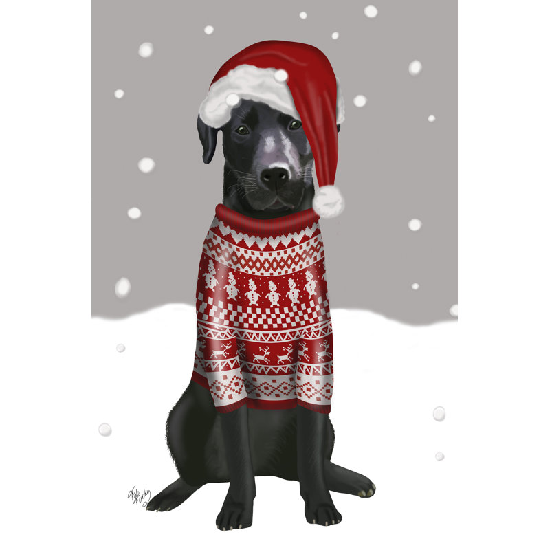 Black Labrador, Christmas Sweater 1 by Fab Funky - Wrapped Canvas Print, 46cm H x 30cm W