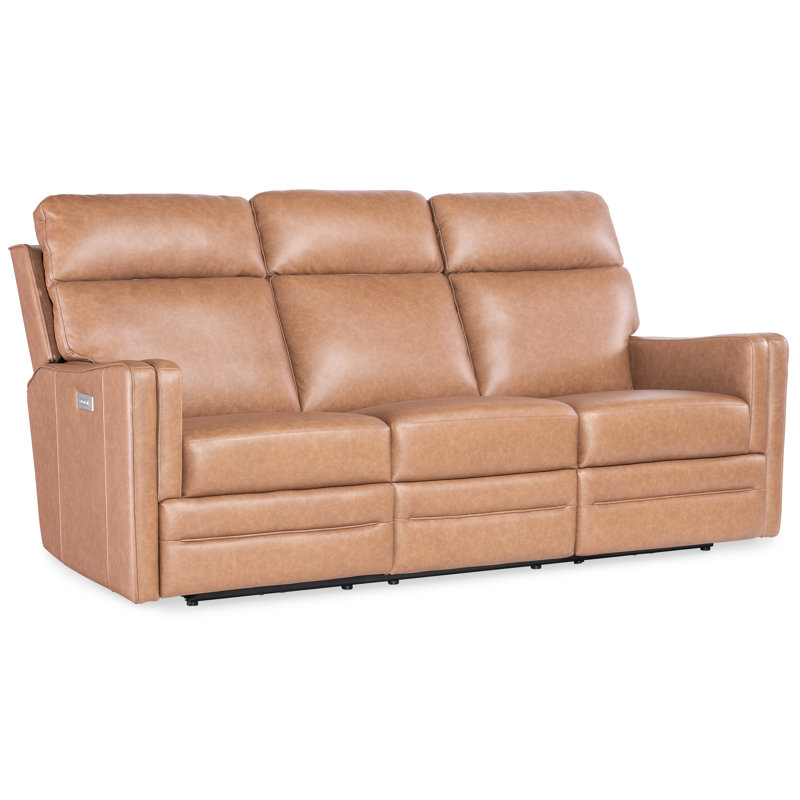 Fawn Leather Zero Gravity Reclining Sofa with Power Headrest