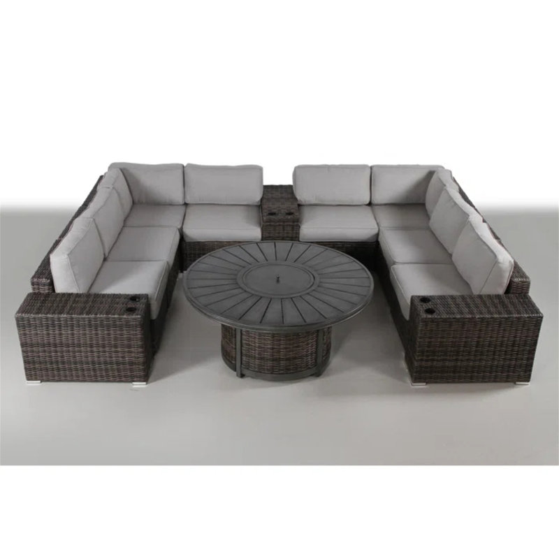 Ensemble de conversation de patio en osier pour 6 personnes avec coussins - aucun assemblage requis