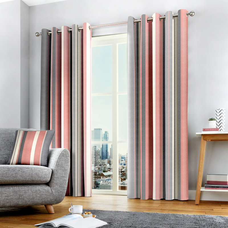Whitworth Stripe Cotton Sheer Curtain Pair, Width 168 x Drop 183 cm, Blush