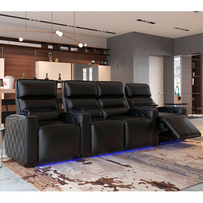 Upholstered Home Theater Seating with Cup Holder