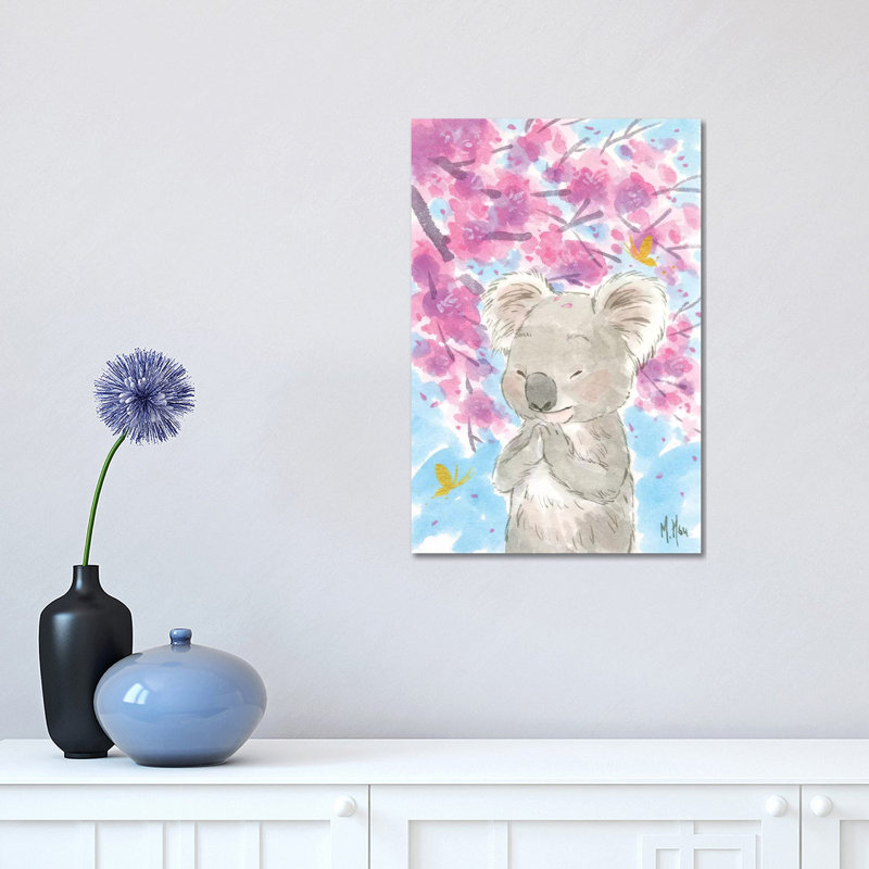 Cherry Blossom Koala by Martin Hsu - Painting on Canvas, 30.48 cm H x 45.72 cm W, Wrapped Canvas