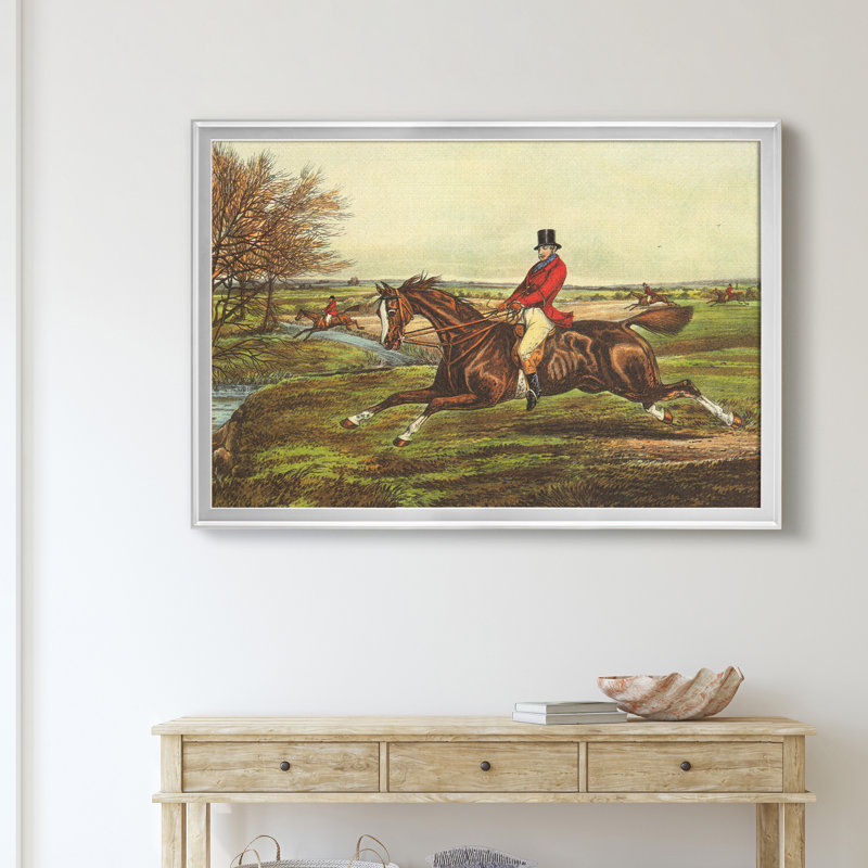 « The English Hunt II », reproduction d’art sur toile, Cadre argenté, H 26,5 po x l 36,5 po x P 1,5 po