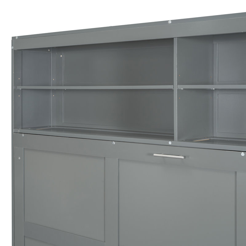 Grand lit escamotable avec canapé et tablettes, Gris