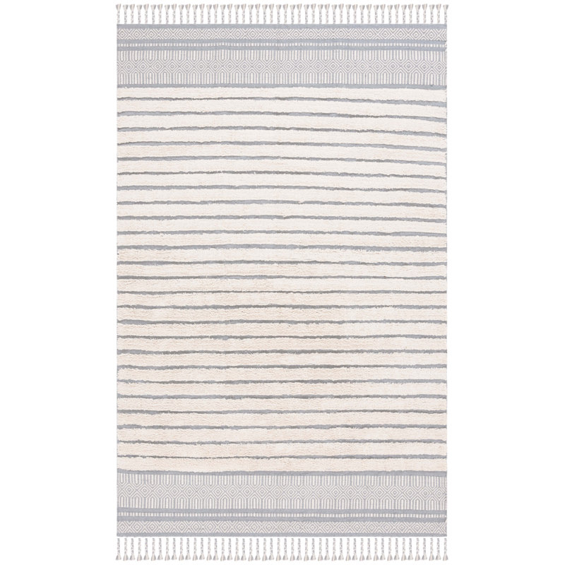 Latay Hand Woven Cotton Pile Striped Rug, Rectangle 6' x 9'