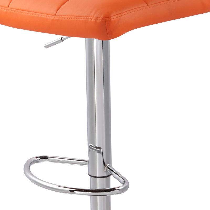 Kristopher Swivel Upholstered Faux Leather Adjustable Height Bar Stool with Iron Frame, Orange