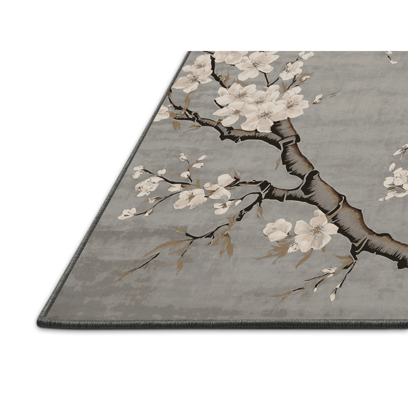 Tapis gris soyeux et moelleux, Rectangle 7 pi x 9 pi