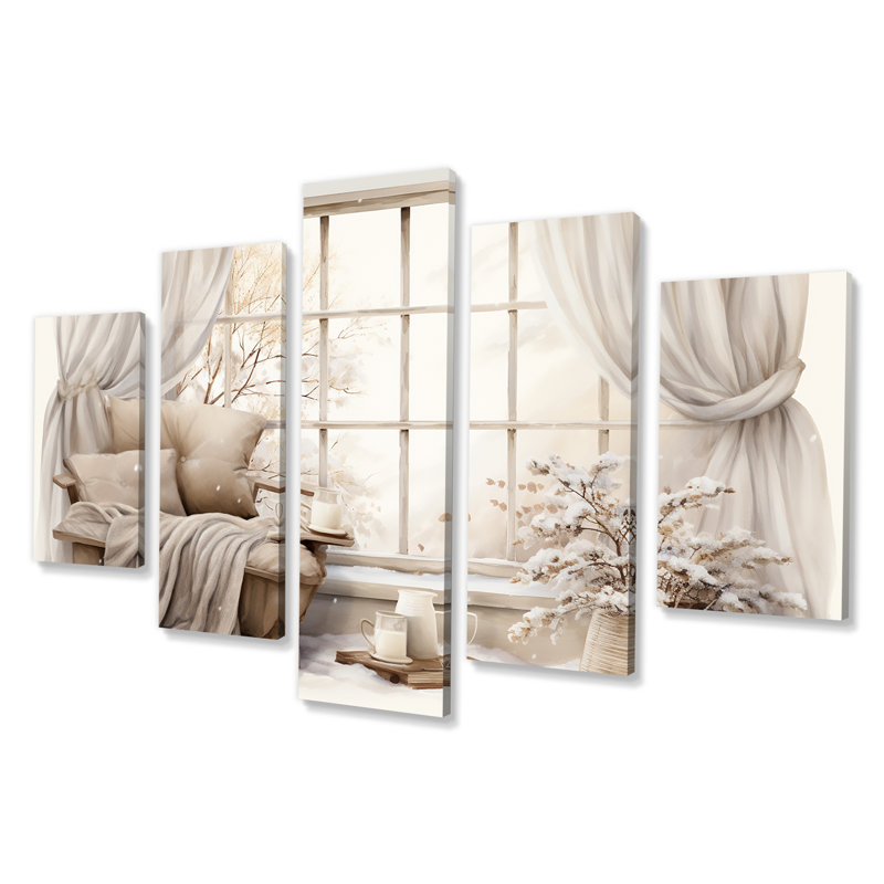 «Snowy Farm House Windowscape - Farm Windows Multipanel», ensemble d'art mural