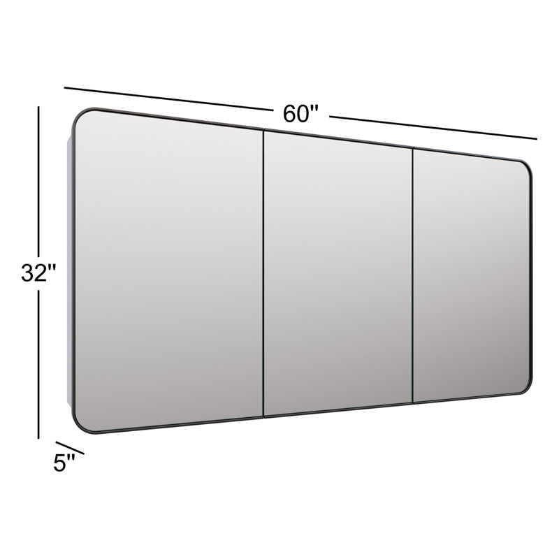 Three Door Steel Frame Square Shape Medicine Cabinet, Black