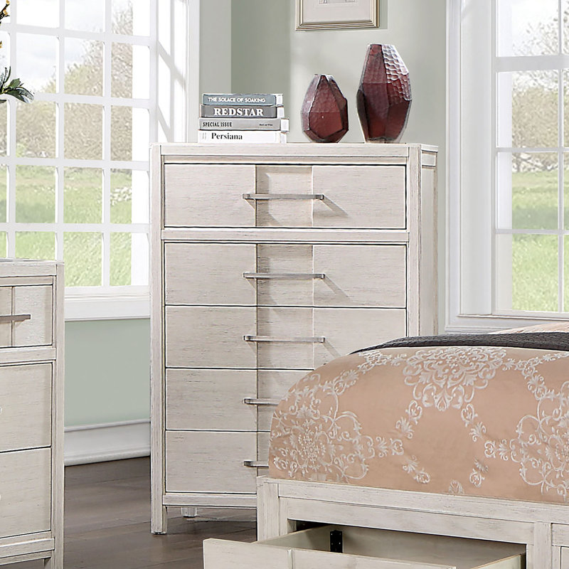 Commode 5 tiroirs Cayer, Blanc