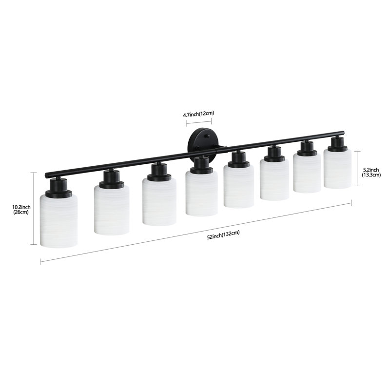 Éclairage pour meuble-lavabo de salle de bain, abat-jour en verre givré, 8 lumières, sans ampoules, noir, Noir mat