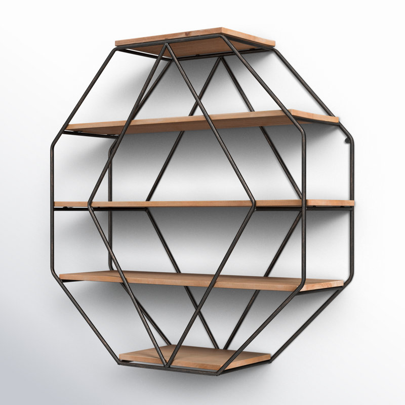 Colten 5 Shelf Octagon Wall Shelf, Rustic Brown/Black