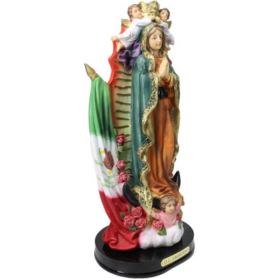 Our Lady Of Guadalupe Figurine With Mexican Flag Figurine With Base 12" Series