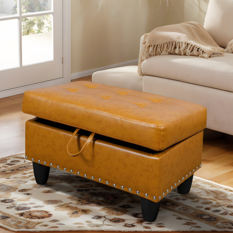 Élégant canapé modulaire pour 4 personnes avec revêtement en cuir respirant et repose-pieds, Jaune