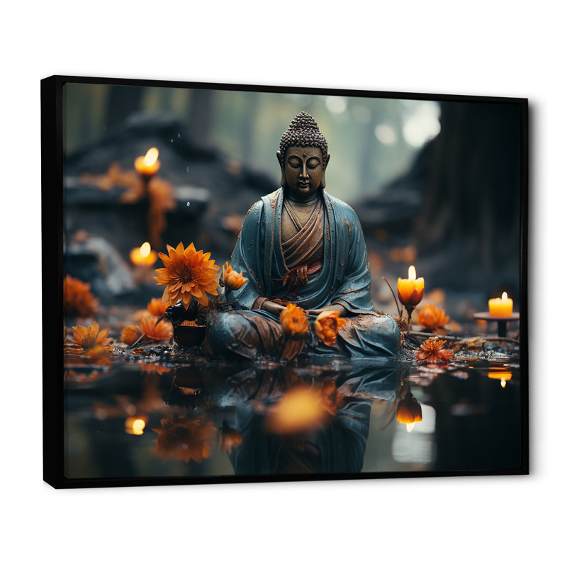Art zen Bouddha tranquille en méditation III - Bouddhisme, Cadre flottant noir, H 30 po x l 40 po x P 1,5 po