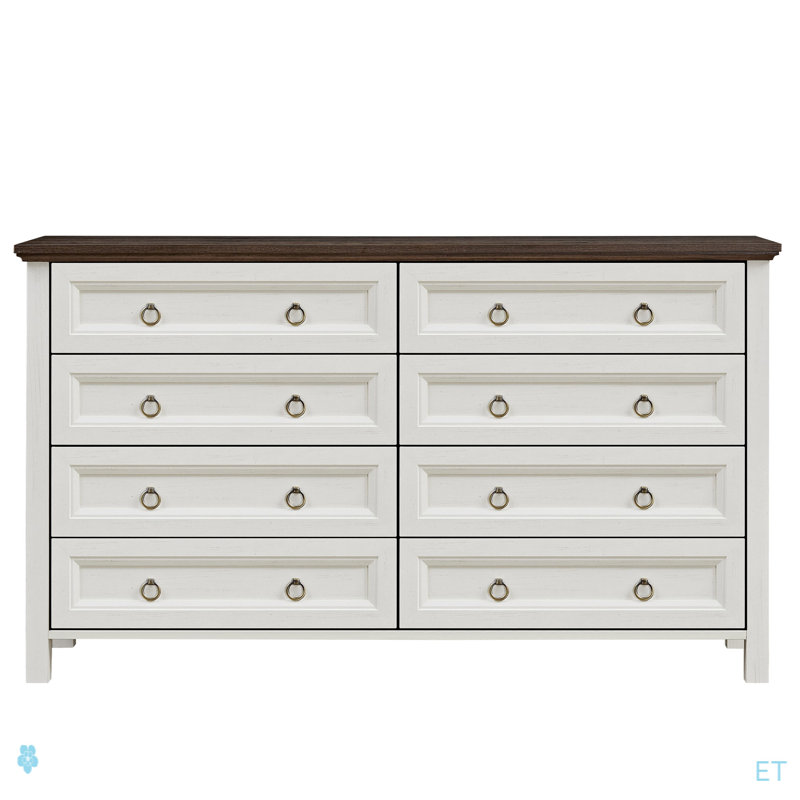 Commodes de ferme 8 tiroirs Farmhouse, Blanc/noyer