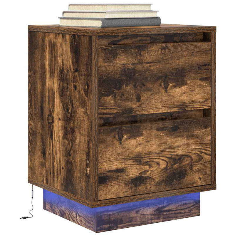 Darlisha 38cm W Manufactured Wood Bedside Table, Smoked Oak, 1