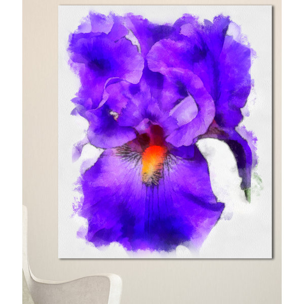 DesignArt Blue Iris Flower Sketch Watercolor On Canvas Print | Wayfair