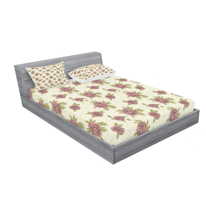 Microfiber Floral Sheet Set, Queen Sheet Set with Fitted Sheet, Purple Floral