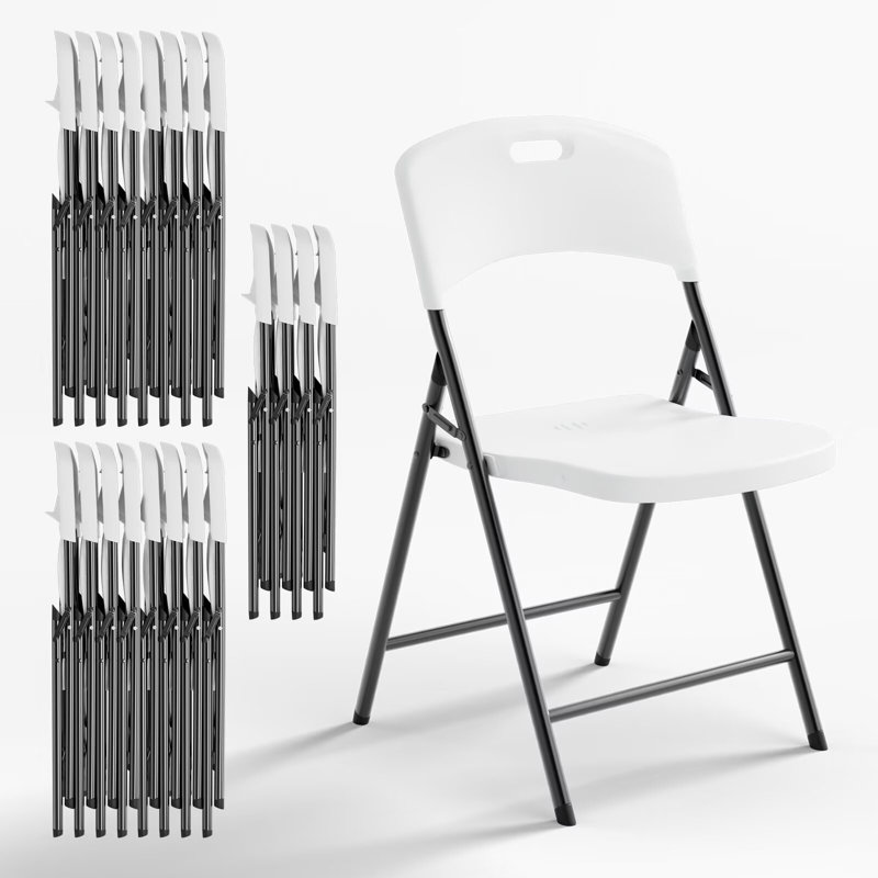Folding Chairs, 600lbs Capacity, Heavy-Duty Commercial Stackable Plastic Foldable Chairs for Indoor, Outdoor (White, 20 Pack)