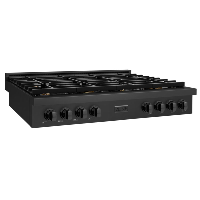 ZLINE 48 in. Paramount Gas Rangetop with 8 Brass Burners in Black Stainless Steel