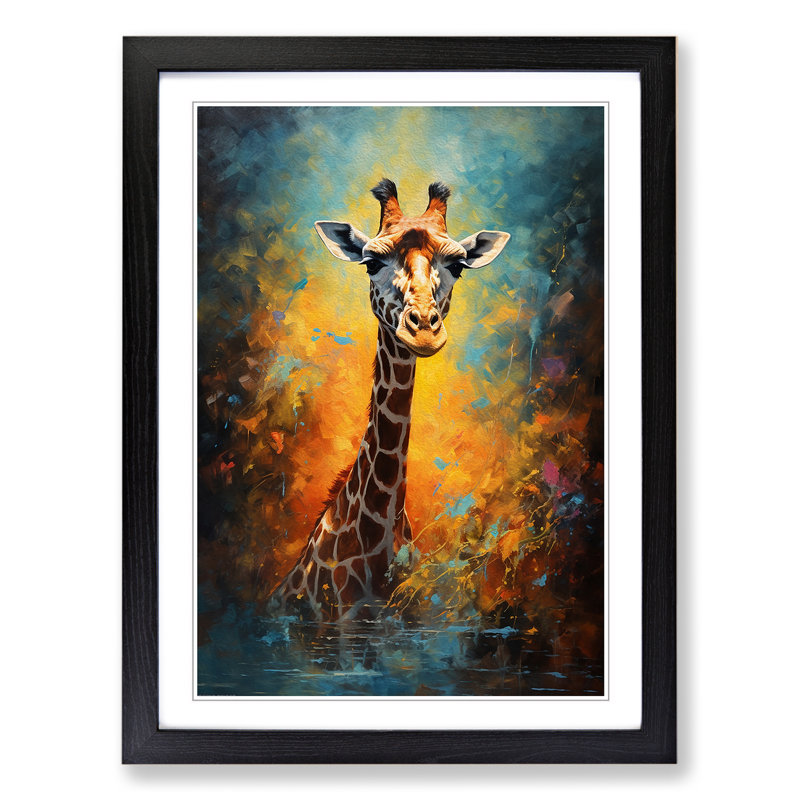Giraffe Impressionism - Framed Print, 46cm H x 34cm W x 2cm D, Black