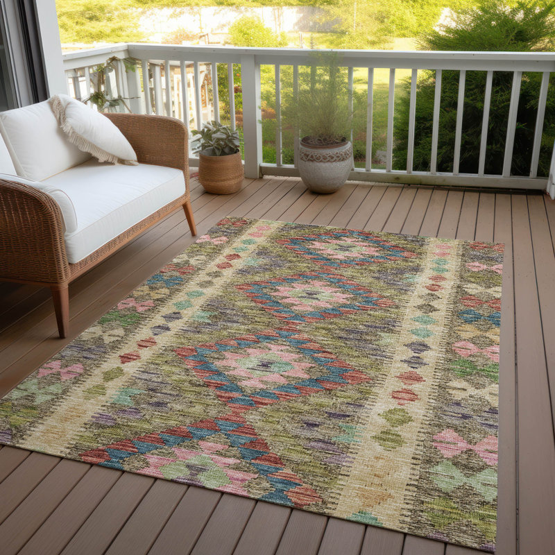 Tapis vert intérieur / extérieur lavable à la machine Claudian ACN1226, Rectangle de 10 pi x 14 pi
