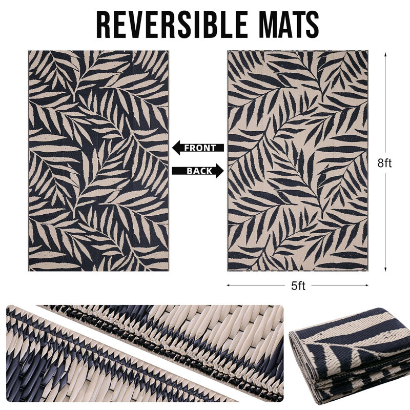 Tapis d'extérieur à motif de feuilles, Rectangle de 5 pi x 8 pi