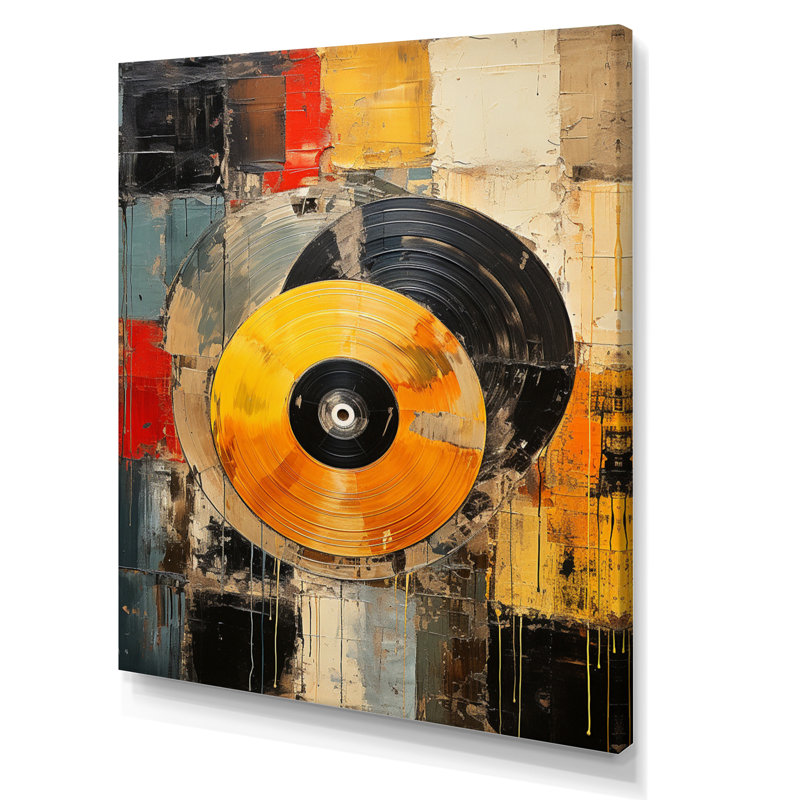 Vinyle coloré rétro I sur toile, H 32 po x l 16 po x P 1 po, Toile tendue