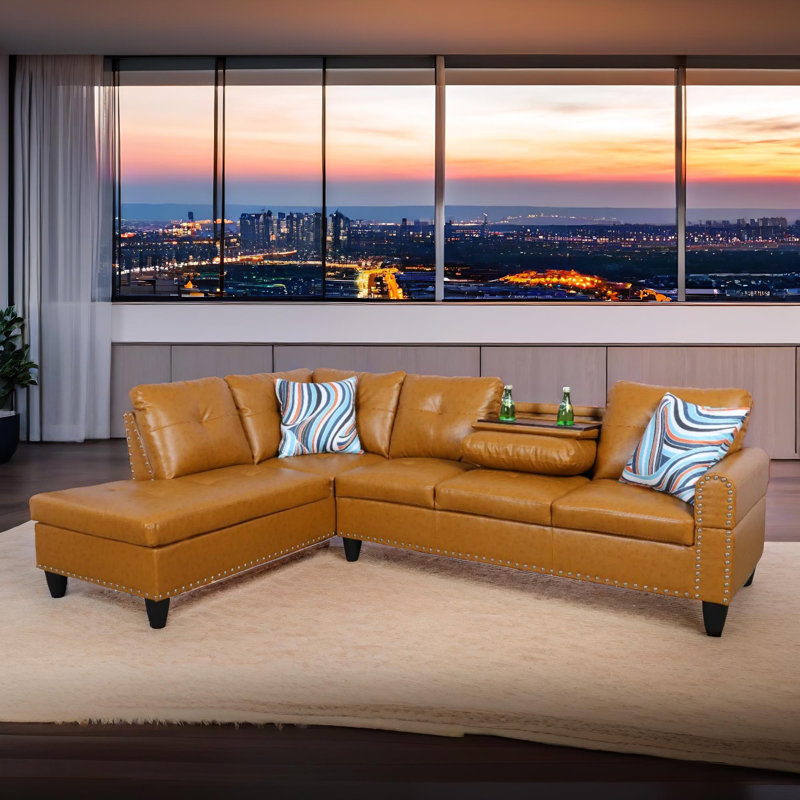 Ensemble de canapé 2 pièces en cuir synthétique gaufré Flux Ginger, Similicuir brun gingembre