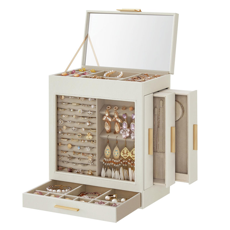 Elegant White and Gold Rectangular Jewelry Box with Velvet Lining