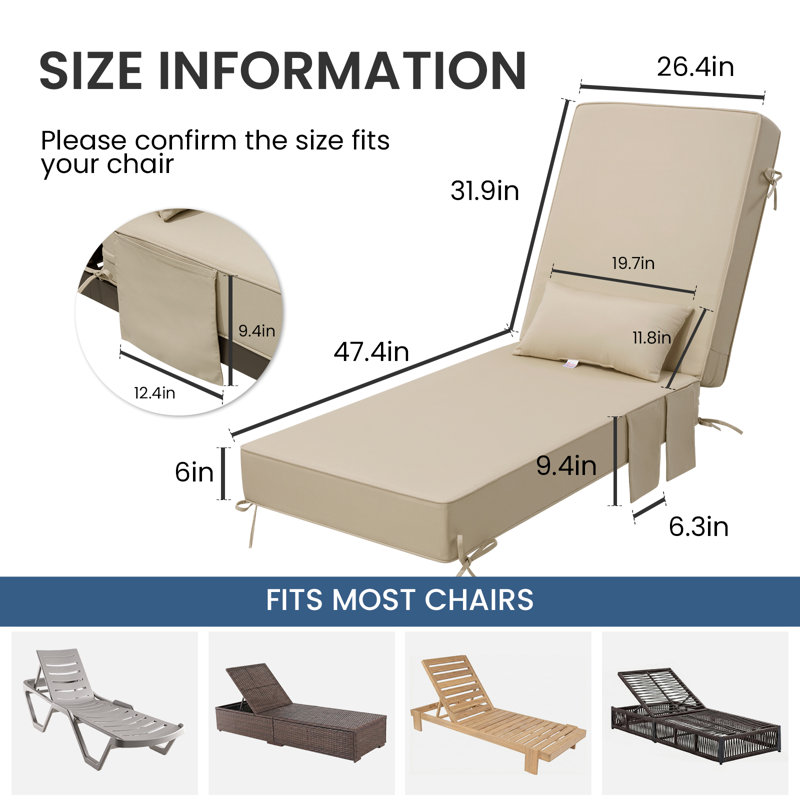 Coussin de chaise longue / dossier 26 po x l 26,5 po x P 80 po x H 6 po Sunbrella, 2, Beige