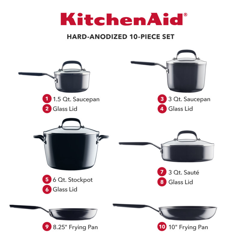 Kitchenaid 10 Piece Hard Anodized Nonstick Pots snd Pans Cookware Set