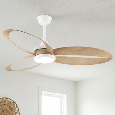 Modern Ceiling Fan with Light, 132/107cm, Black/White/Oak, 6-Speed, Reverse & Timer, Dimmable LED, Quiet DC Motor for Living Room & Bedroom