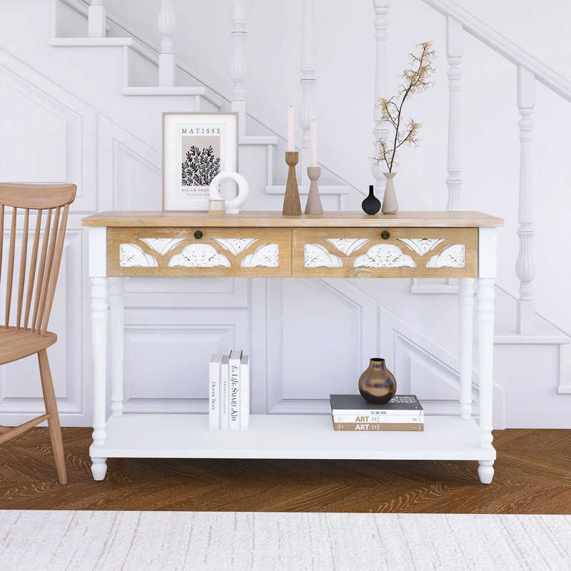 48 Inch Long Console Table With 2 Drawers And 1 Bottom Shelf For Entryway Hallway Easy Assembly
