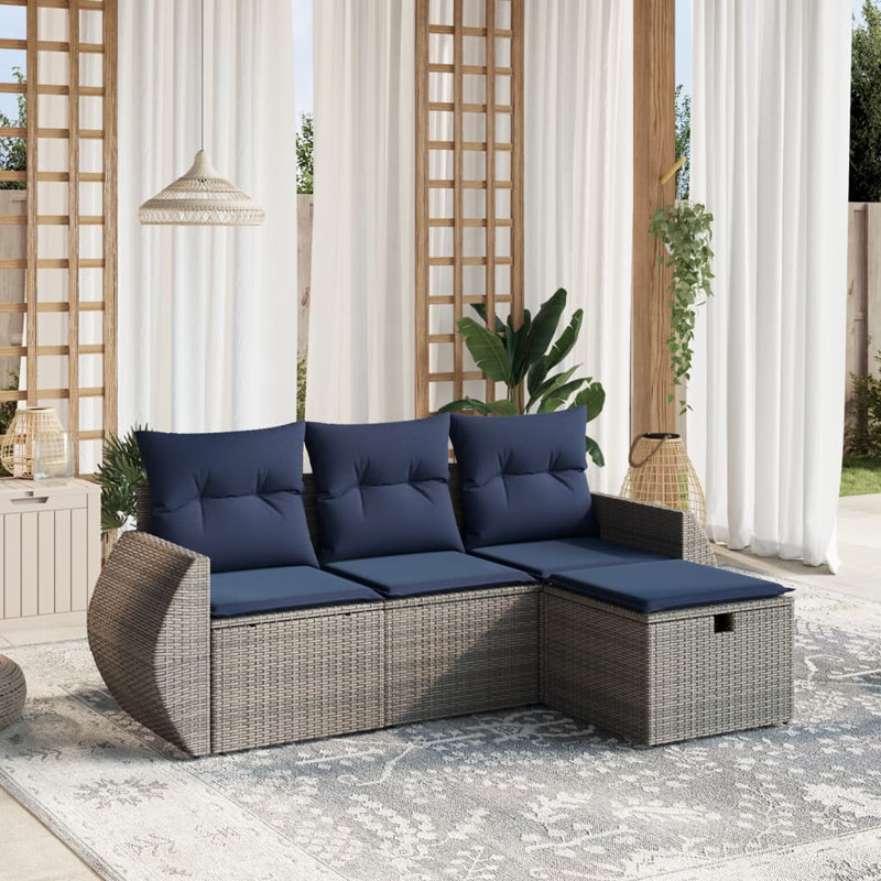 Ensemble de canapé de patio avec coussins 4 pièces Ebern Designs, Rouge, Brun