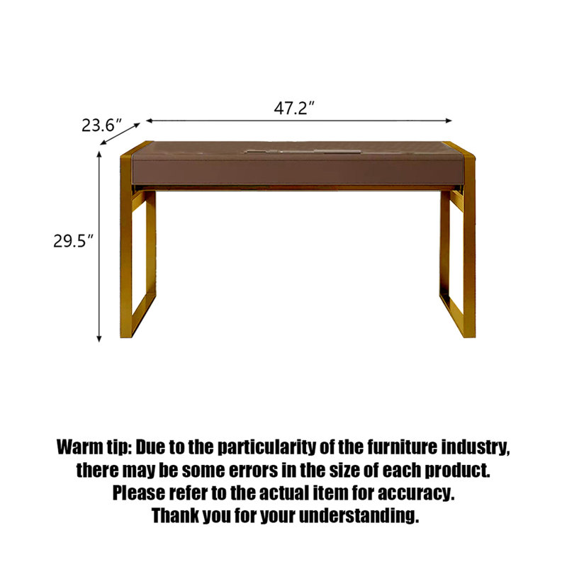 Bureau italien en cuir italien, H 29,53 po x l 47,24 po x P 23,62 po, Doré