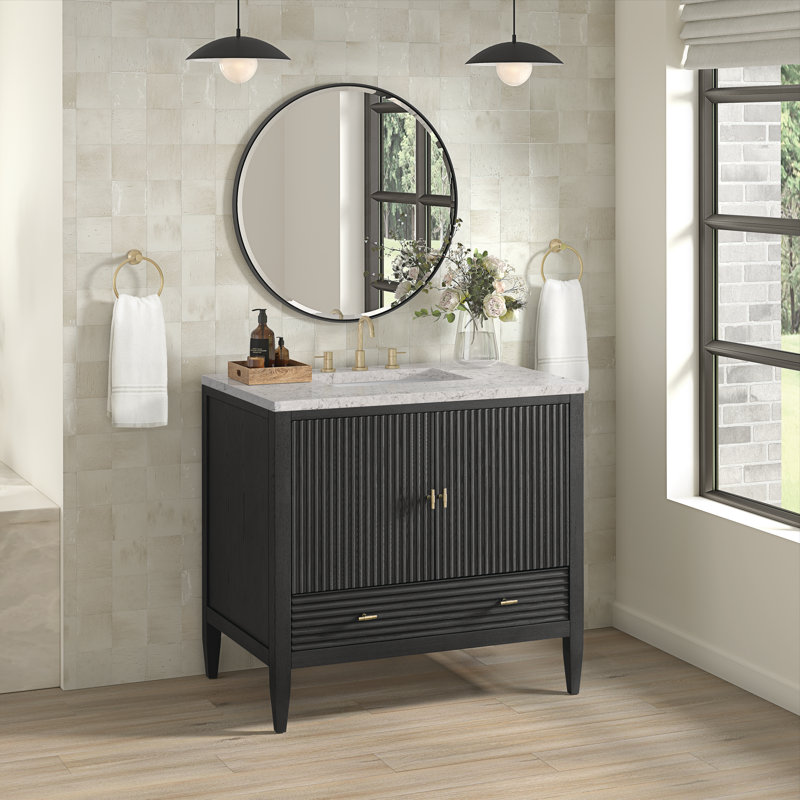 Myrrin 36'' W Single Vanity, 8" Widespread, Eternal Jasmine Pearl, Carbon Oak