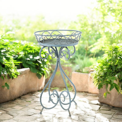 Rustic Metal Plant Stand Indoor Outdoor Display - Hand Finished Distressed Finish Sturdy Accent Stand for Flowers Ivy & Plants