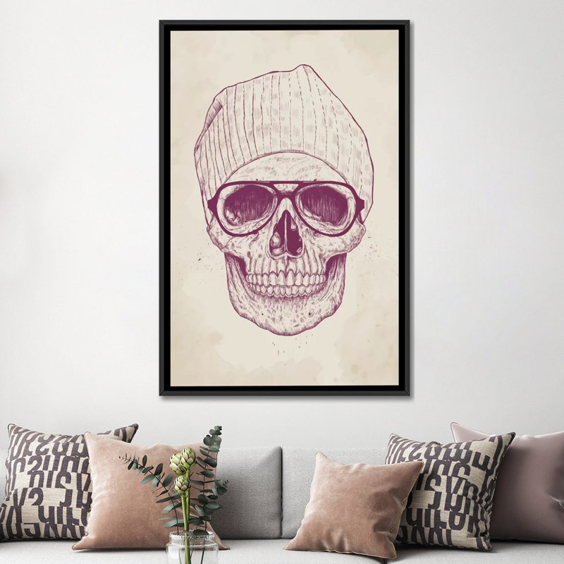 « cool crâne », impression sur toile tendue, H 26 po x l 18 po x P 1,5 po, Toile avec cadre noir, Pas de tapis