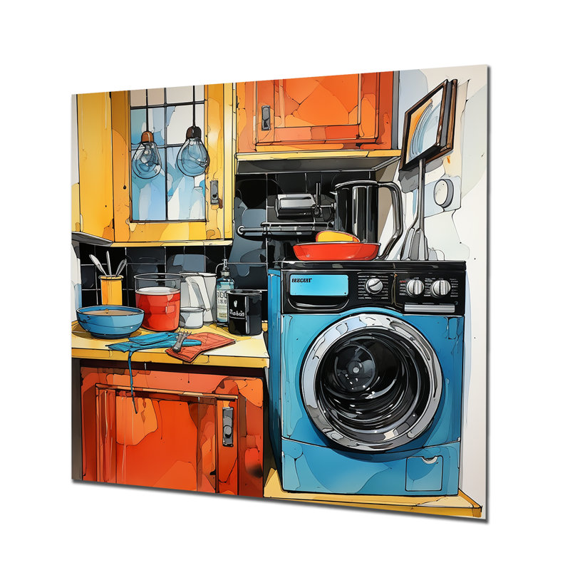 «Laundry Machines Laundry Day 2» - Art mural en métal, H 16 po x l 16 po